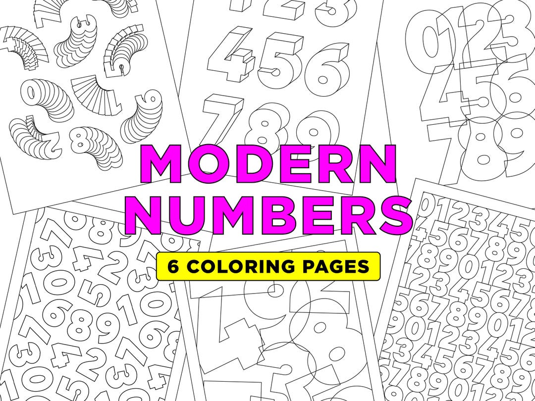 Numbers Coloring Font 6 Modern Font Numbers Coloring Pages – digital Download - Etsy