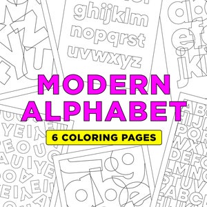 6 páginas para colorir do alfabeto de fontes modernas – download digital