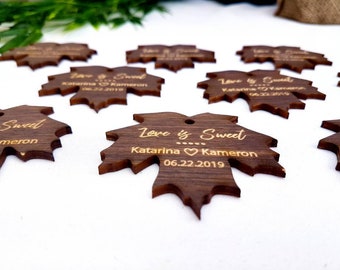 Love Is Sweet Maple Leaf Tags | Wood Tags | Favor Tags | Wedding Favors | Favors | Engraved Wood | Wedding