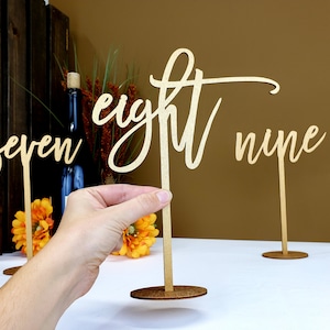 Gold Table Numbers for Wedding | Wedding Table Numbers | Fancy Wood Table Numbers | Laser Cut Table Numbers With Base | 10" Tall