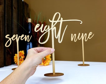 Gold Table Numbers for Wedding | Wedding Table Numbers | Fancy Wood Table Numbers | Laser Cut Table Numbers With Base | 10" Tall