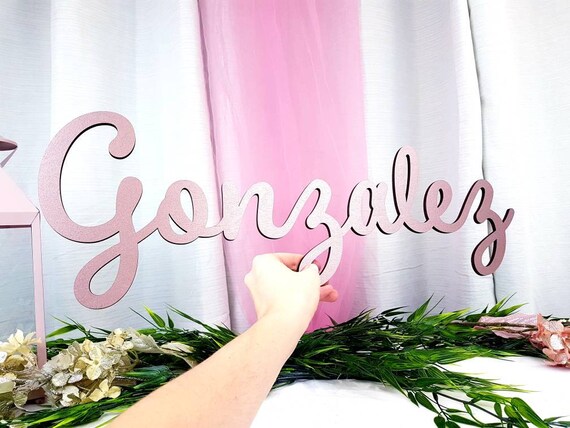 Wood Name Sign Rose Gold Signs Laser Cut Names Word Cut Etsy