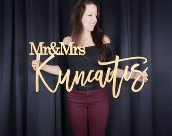 Mr and Mrs Sign | Custom Last Name Sign | Personalized Family Name Sign | Laser Cut Wood Backdrop | Wedding Backdrop Sign | Wedding Decor