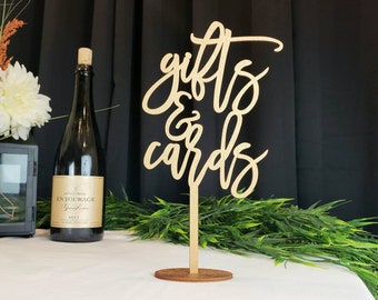 Gifts & Cards Table Sign | Wedding Wooden Table Sign | Table Sign With Base | Rustic Gifts and Cards Sign | Rose Gold | Silver | Gold