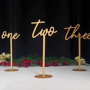 Minimalist Table Numbers for a Sleek and Simple Wooden Style | Modern Gold Table Numbers for Weddings and Events