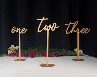 Simple Table Numbers | Modern Wedding Gold Table Numbers | Wooden Table Numbers