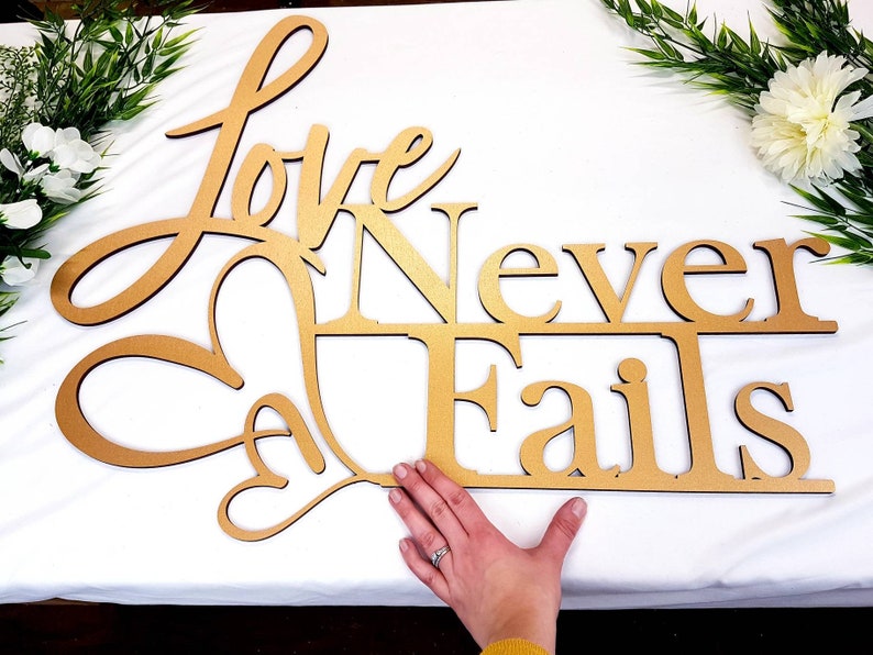 Large Custom Wood Sign Wedding Backdrop Signs Love Never Fails Wood Sign Wedding Decor Initial Signs Wedding Sign Love Never Fails