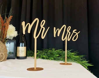 Mr and Mrs Signs | Head Table Signs | Wedding Centerpieces | Laser Cut Wood | Wedding Signs and Decor