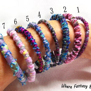 Wire Bracelets Wraped with fabric and specialty yarn, ribbon, Handmade, Ornaments & Accents, Fits a 7 to 7.5 inch wrist best, 5B