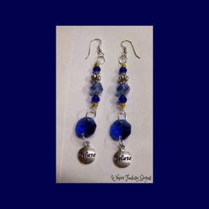 Blue BELIEVE Dangle Jewelry Charms for PIERCED Ears, fashion, glamor, prom, wedding, office, special occasion, cocktail, evening, dance