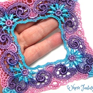 One Square Hand Dyed Venise Lace Applique Victorian Embellishment, Crazy Quilts, Clothes, Pillows, Hand Bags, Scrap-booking, Sewing, VLA113
