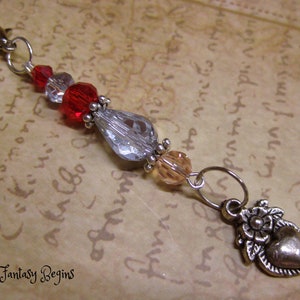 FLOWER ON HEART Dangle, Zipper Charm, Junk Journal Charm, Embellishment, Zipper Pull, Planner, Purse, Travelers Notebook, Key chain Jewelry