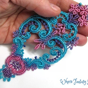 One Hand Dyed Venise Lace Applique Victorian Embellishment, Crazy Quilts, Clothes, Pillows, Hand Bags, Scrap-booking, Sewing, VLA105