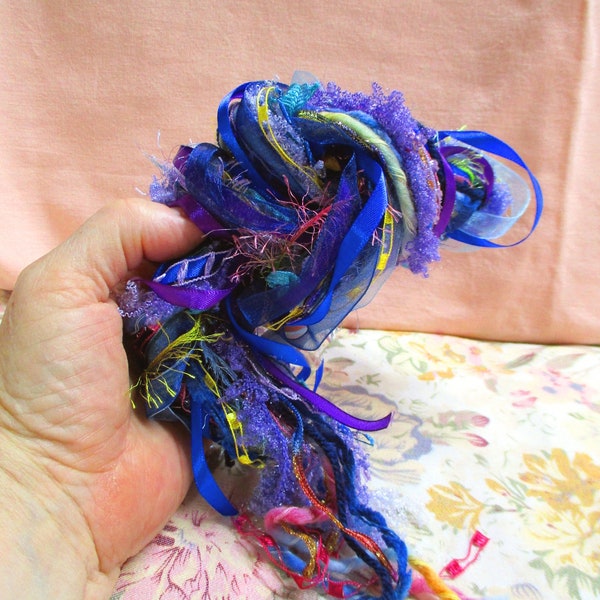 NEW, Wild Flowers, 30 yds total, 15/2yds Specialty Ribbon Yarn Fiber Set, Art Bundle, Dreamcatcher Fiber, DIY Crafting, Blue, Purple, Trim