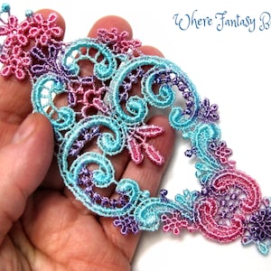 One Hand Dyed Venise Lace Applique Victorian Embellishment, Crazy Quilts, Clothes, Pillows, Hand Bags, Scrap-booking, Sewing, VLA106