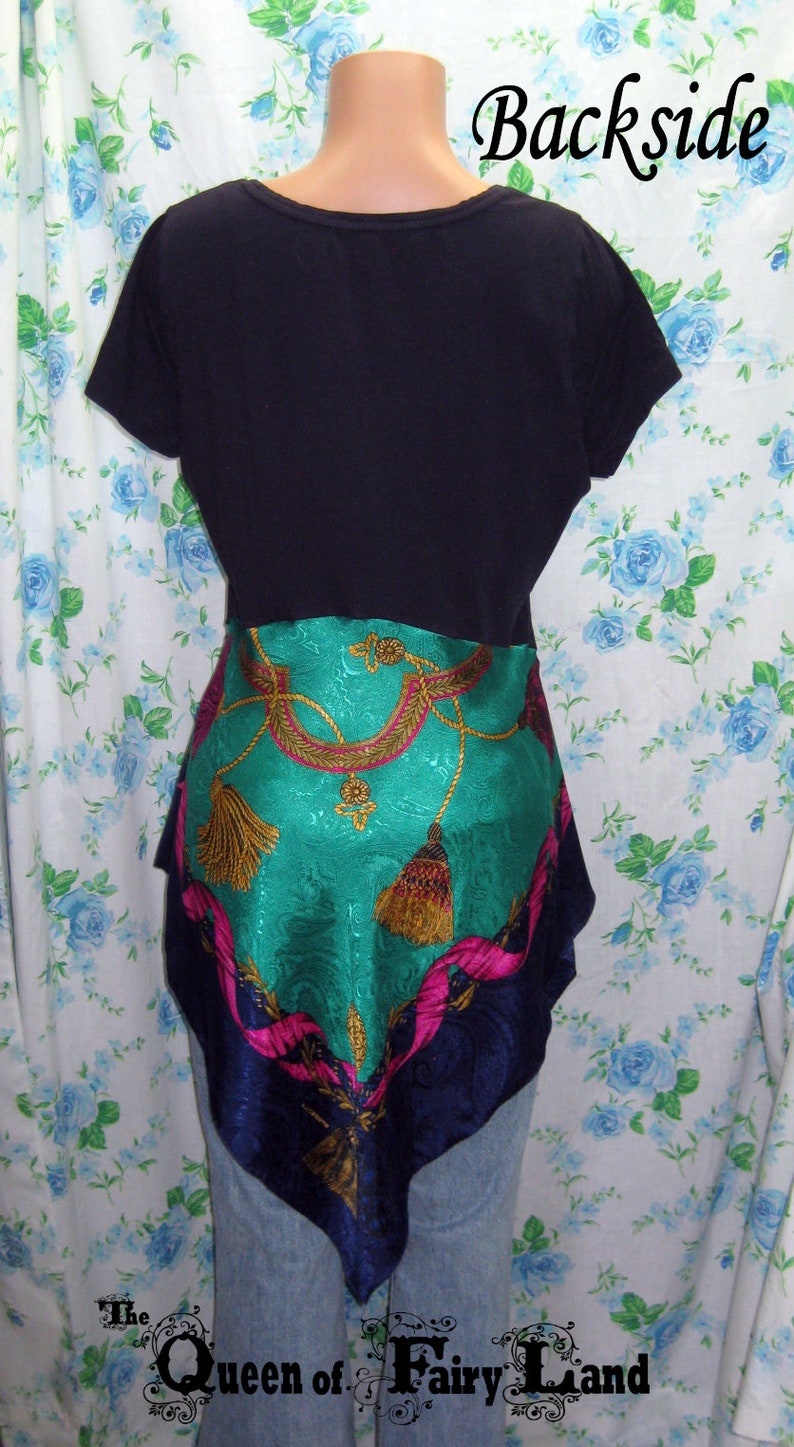 Eclectic Tunic Upcycled up to 42 Bust,XL Dark Navy Tunic with Liz Claiborne Scarf skirt Q2364 Junk Gypsy Style Altered Couture Tunic