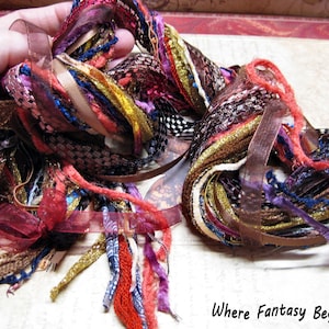 NEW, Fall Leaves, 30 yds total, 15/2yd Specialty Ribbon Yarn Fiber Set, Brown/Gold Art Bundle, Dreamcatcher Fibers, DIY Crafts,Embellishment