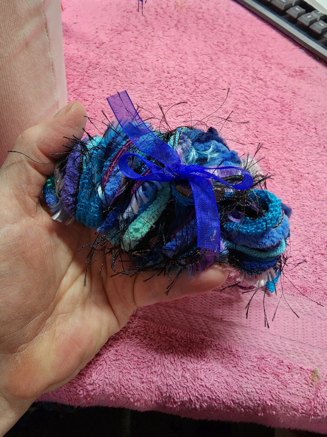 NEW, Thunder 20yds, Blue Specialty Yarn, Ribbon, Yarn Fiber Set, Art Bundle, Dreamcatcher Fiber