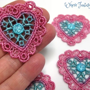 One Piece Hand Dyed Venise Applique Victorian Embellishment Hearts, Crazy Quilts, Clothes, Pillows, Hand Bags, Scrap-booking, Sewing, VLA107