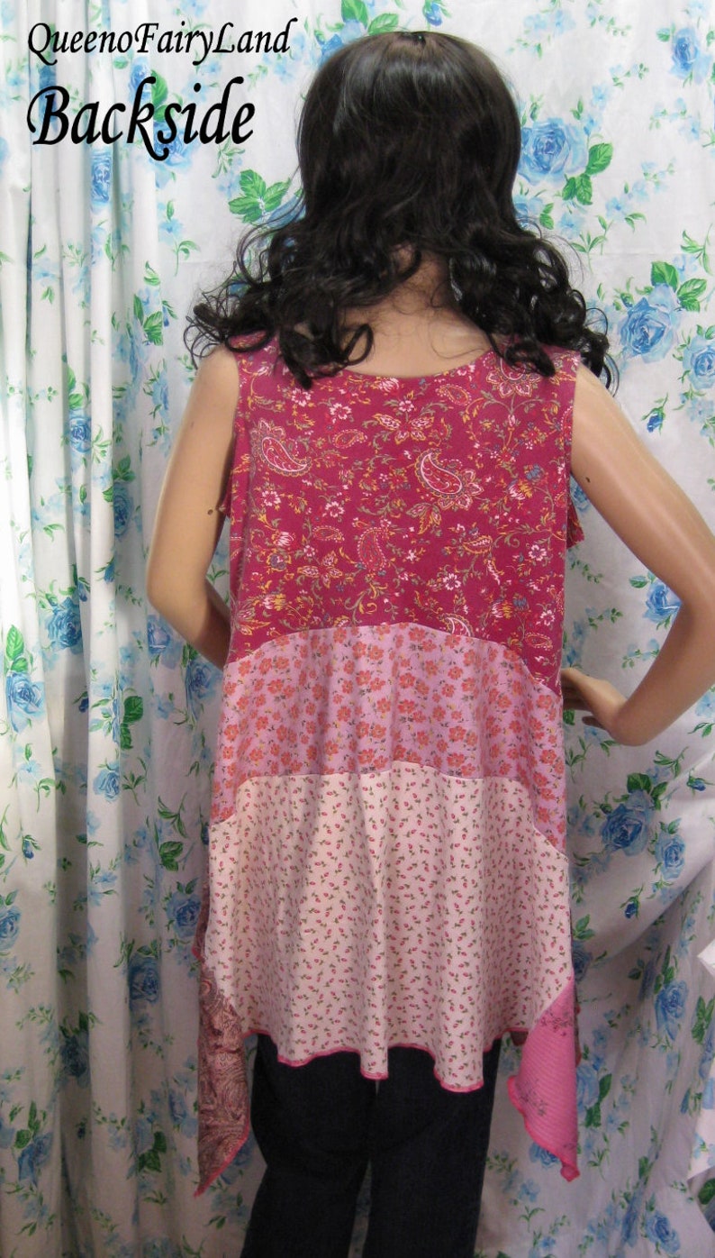 Pink Cotton Knit Tunic Junk Gypsy Style Altered Couture Top Q2370 Up-cycled Eco Friendly Shabby Chic Country Bohemian up to 40 Bust L