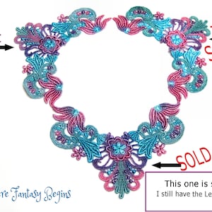 One Piece Hand Dyed Venise Lace Collar Applique Victorian Embellishment,Crazy Quilts, Clothes,Pillows,Hand Bags,Scrap-booking,Sewing, VLA115