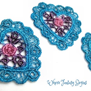One Piece Hand Dyed Venise Applique Victorian Embellishment Hearts, Crazy Quilts, Clothes, Pillows, Hand Bags, Scrap-booking, Sewing, VLA111