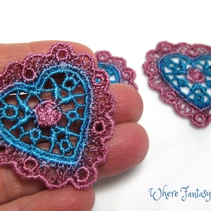 One Piece Hand Dyed Venise Applique Victorian Embellishment Hearts, Crazy Quilts, Clothes, Pillows, Hand Bags, Scrap-booking, Sewing, VLA109
