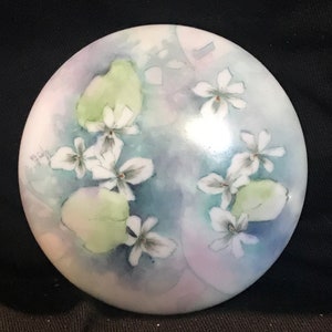 Compact mirror for Purse; hand painted mirror; White Violets on Mirror, White Floral Compact Mirror, Cosmetic Mirror