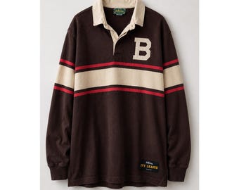 Vintage 90er Jahre Y2K Stall & Dean Rugby-Shirt, Herren 3XL, Braun, Ivy League Kollektion
