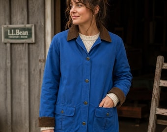 VTG LL Bean Adirondack Barn Chore Jacket Womens 2X Blue Flannel Lined Corduroy