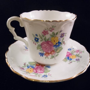 Collingwoods Vintage Bone China Tea Cup and Saucer | Made in England | Pink, Yellow, Blue Flowers | Wedding | Mother&#39;s Day Gift | Signed