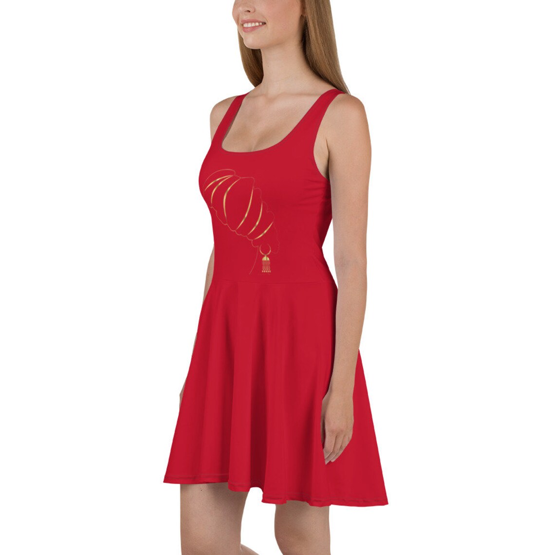 Red Skater Dress With Mid thigh Length Flared Skirt Etsy