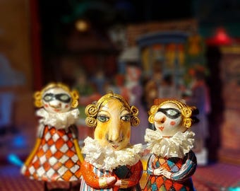 Set of 3 dolls, paper maches, OOAK