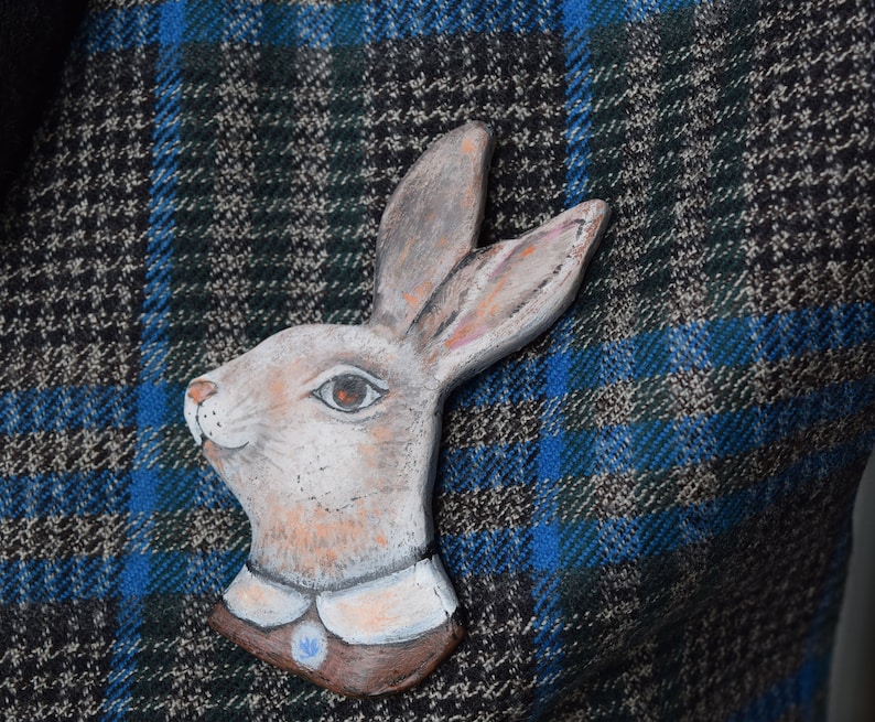 Pin rabbit white wonderland bunny funny animal decor accessories rabbit art pin paper clay on of a kind