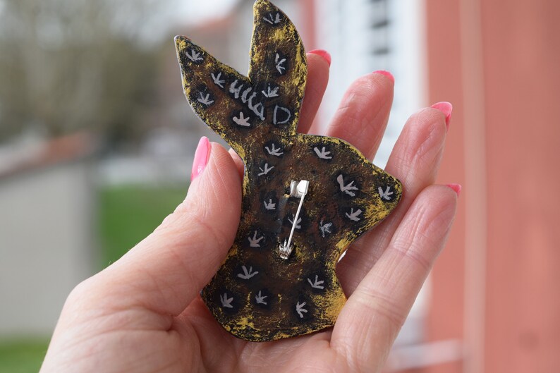 Pin rabbit white wonderland bunny funny animal decor accessories rabbit art pin paper clay on of a kind