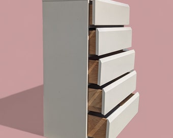 Lane highboy Dresser, Off White Laminate Postmodern, Glass Top, Retro, Solid/Heavy, 5 drawers, Bedroom