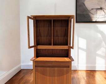 Mid Century Modern Teak Hutch Cabinet: 1970s Danish Style Display
