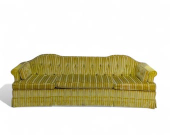 Vintage Mustard Gold Striped Sofa – Mid Century Hollywood Regency Couch