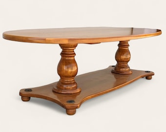 Solid Maple Wood Coffee Table, Surfboard Top, Antique, Regency, New Deco, Traditional, Ethan Allen Style