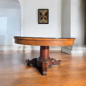 Antique Charles X Round Coffee Table: Mahogany & Walnut, Early 19th Century