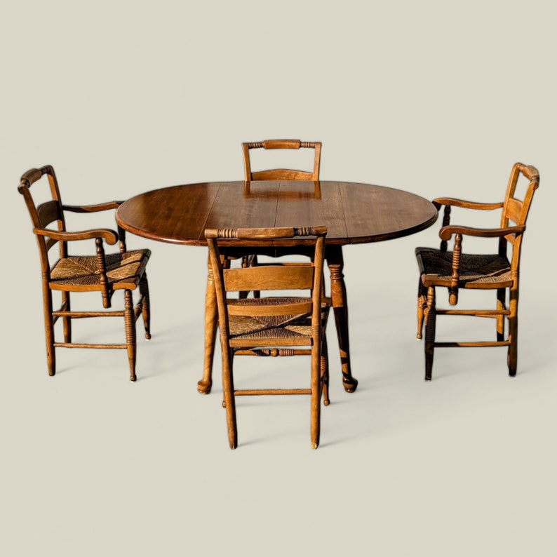 Vintage Maple Dining Set, Hitchcock Nichols Stone Chairs, Drop Leaf Table, Colonial, Antique, Wood Bild 5
