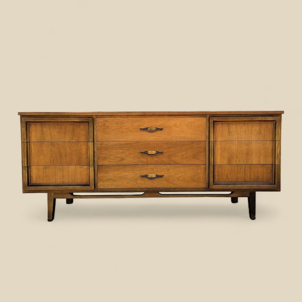 Mid Century Dresser by LA Period Furniture, Bedroom, Nine Drawers, Credenza, Sideboard, 1960s, MCM, Walnut