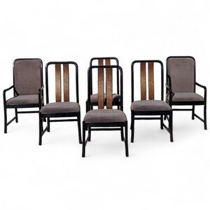 Six Postmodern Dining Chairs by Bernhardt, Black Lacquer, Birdseye Maple, Wood, Dining Room afbeelding 3