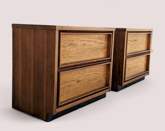 Bassett Brentwood Collection Vintage Wooden Nightstands with Drawers, Mid Century, Oak, End Tables, MCM, Retro, Bedroom