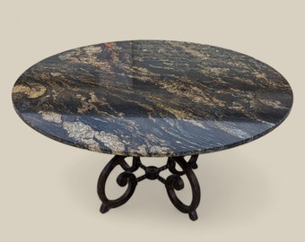 Antique Round Granite Top Dining Table with Ornate Cast Iron Base, Dining Room, Seats 6-8, Regency