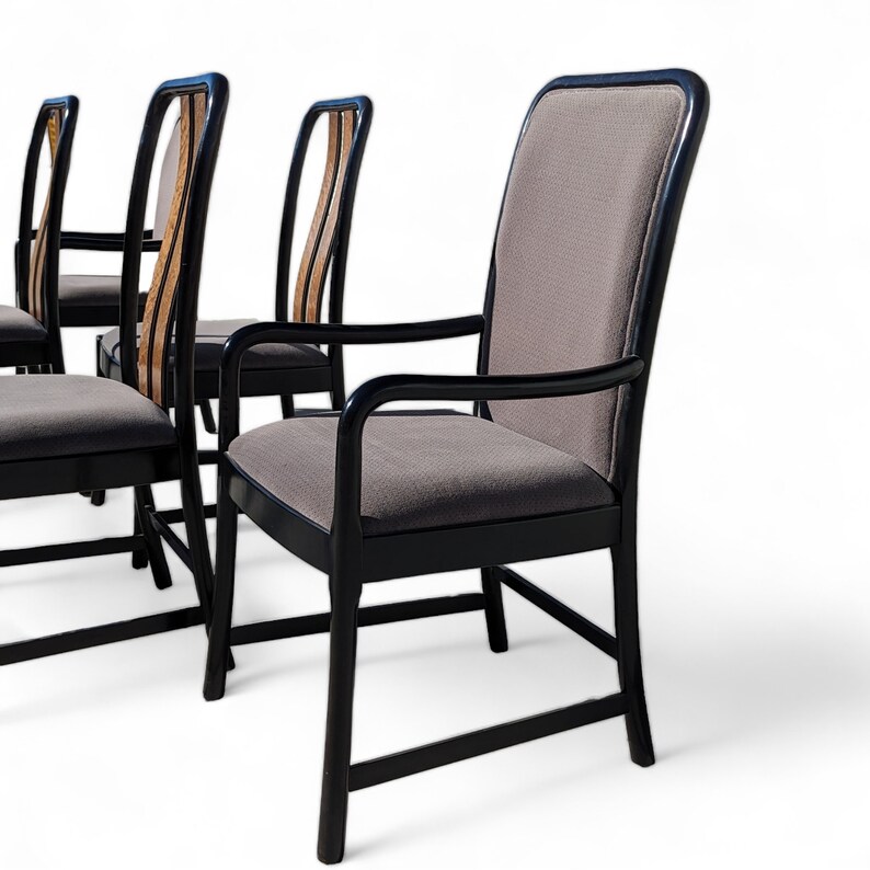 Six Postmodern Dining Chairs by Bernhardt, Black Lacquer, Birdseye Maple, Wood, Dining Room afbeelding 7