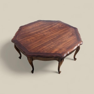 Vintage Wood Coffee Table, Low Profile, Living Room, Round, Victorian, Art Deco, Walnut