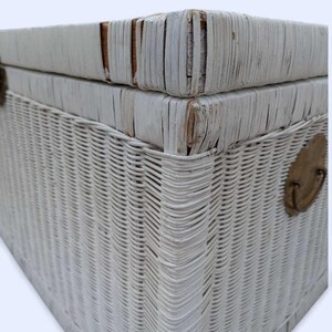 Vintage White Wicker Trunk – Coastal Boho Storage Chest, 35.5" Wide image 8