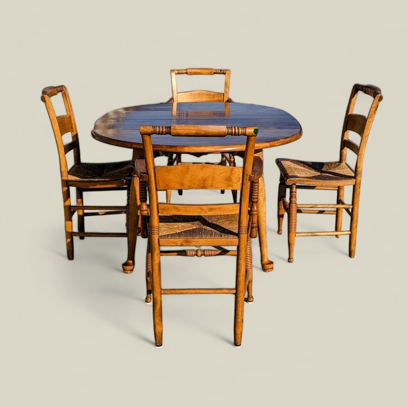 Vintage Maple Dining Set, Hitchcock Nichols Stone Chairs, Drop Leaf Table, Colonial, Antique, Wood Bild 2