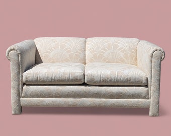 Vintage Loveseat, Mid Century, MCM, Small Sofa, Living Room, Unique Textured off-white Fabric